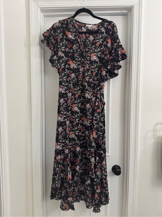 Max Studio Dresses & Skirts - Max Studio Black Maxi Wrap Dress with Pink & Coral Floral Print